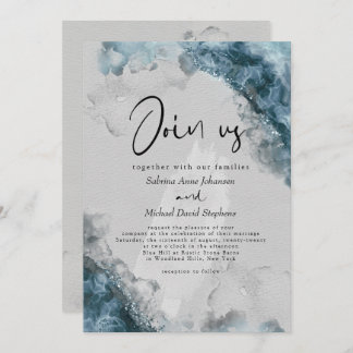 WEDDING | Dusty Blue Stone Grey Alcohol Ink Invitation