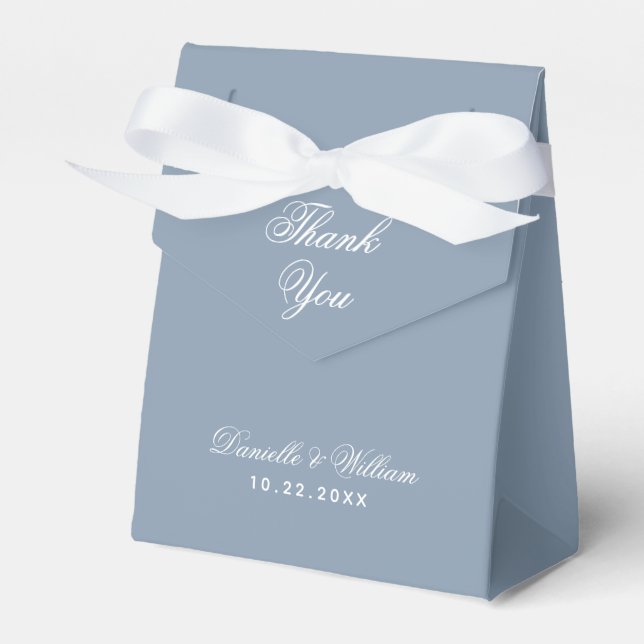 Wedding Dusty Blue Thank You Simple Calligraphy Favour Box (Front Side)