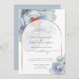 WEDDING Dusty Blue Tropical Peony Invitation