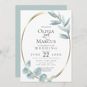 Wedding   Dusty Blue Watercolor Eucalyptus Leaves Invitation