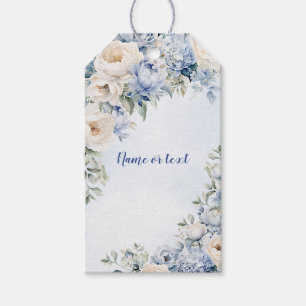 Wedding Dusty Blue Watercolor Ivory Flowers Leaves Gift Tags