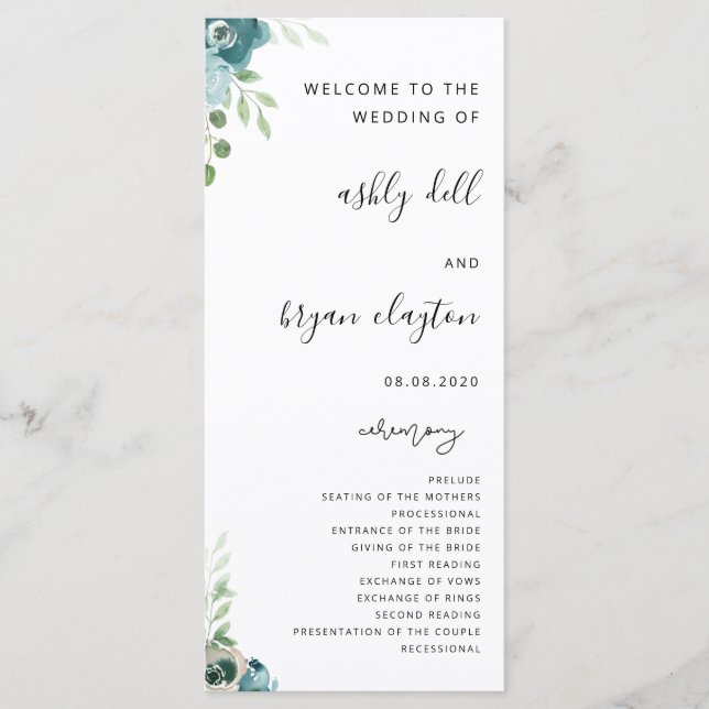 Wedding Dusty Bule Floral Program (Front)