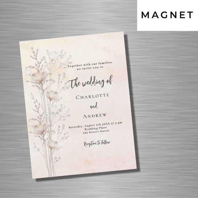Wedding dusty cream wildflower luxury magnetic invitation (Creator Uploaded)