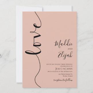 Wedding, Dusty Rose, Elegant, Simple, Typography, Invitation
