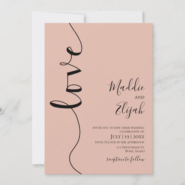 Wedding, Dusty Rose, Elegant, Simple, Typography, Invitation (Front)