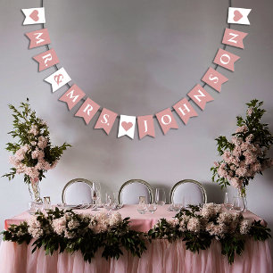 Wedding Dusty Rose Hearts Mr. & Mrs. 7 Letter Name Bunting