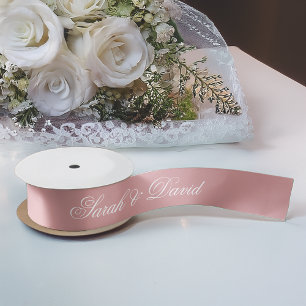 Wedding Dusty Rose Pink Elegant Calligraphy Satin Ribbon