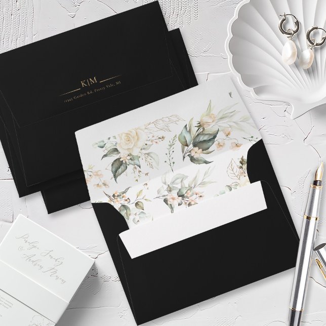 Wedding Ebony Pearl Floral Elegance ID989 Envelope (Creator Uploaded)