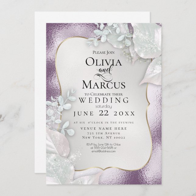 WEDDING | Eggplant Pearl Shimmer Invitation (Front/Back)