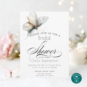 Wedding   Elegant Abstract Ink Pastel Butterflies  Invitation