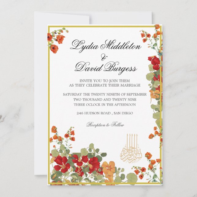 Wedding Elegant Bismillah Floral Modern Invitation (Front)