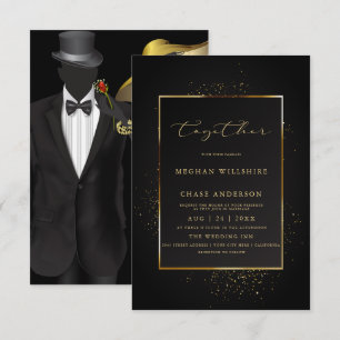 WEDDING Elegant Black and Gold Glitter Invitation