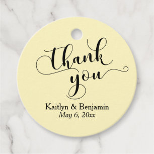 Wedding Elegant Black on Light Yellow Thank You Favour Tags