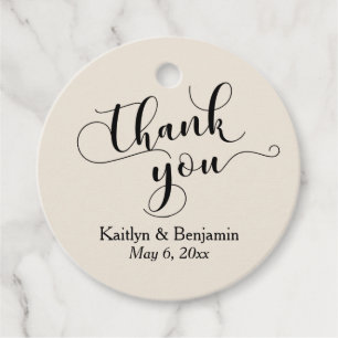 Wedding Elegant Black Script on Cream Thank You Favour Tags