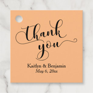 Wedding Elegant Black Script Pale Orange Thank You Favour Tags