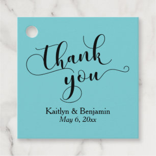 Wedding Elegant Black Script, Turquoise Thank You Favour Tags