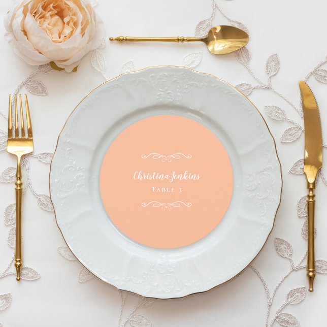 Wedding Elegant Black White Round Chic Place Card (Wedding Elegant Black White Round Chic Place Card)