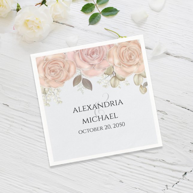 Wedding Elegant Blush Pink Simple Floral  Napkin (Creator Uploaded)