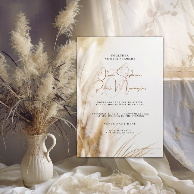 Wedding | Elegant Bohemian Floral Gold Pampas Invitation (Creator Uploaded)