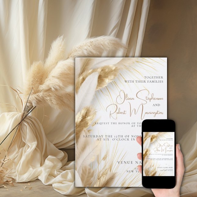 Wedding | Elegant Bohemian Gold Pampas Invitation (Creator Uploaded)
