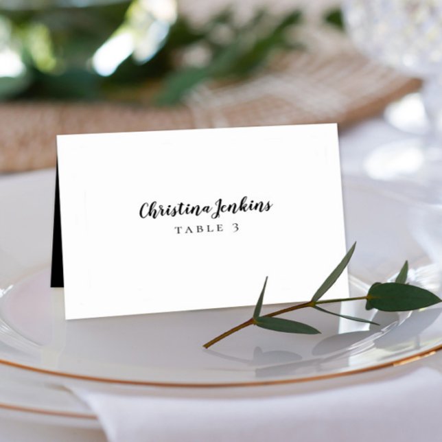 Wedding Elegant Calligraphy Black White Place Card (Creator Uploaded)