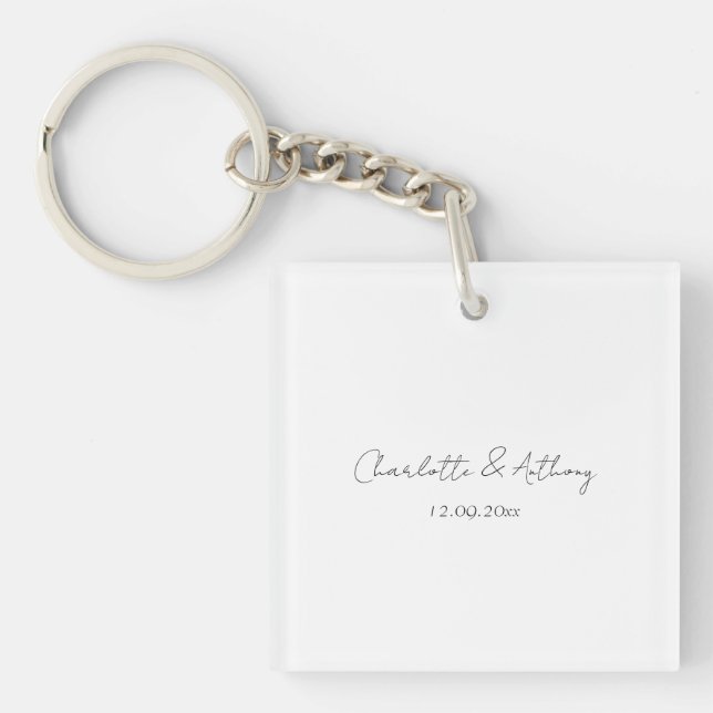 Wedding Elegant Calligraphy Creative Black White Key Ring (Front)