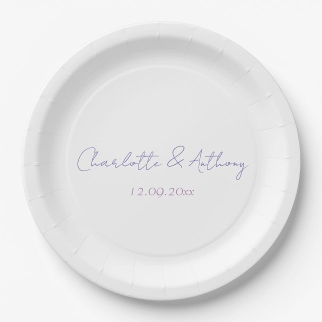 Wedding Elegant Calligraphy Creative Names & Date Paper Plate (Front)
