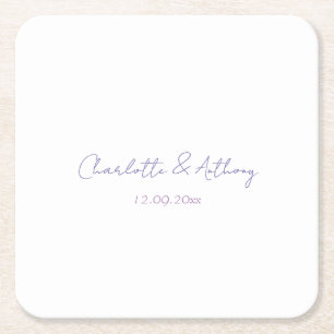 Wedding Elegant Calligraphy Creative Names & Date Square Paper Coaster