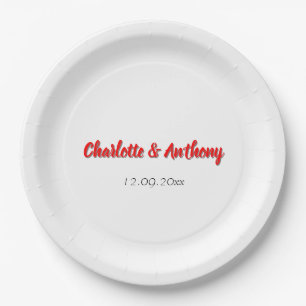 Wedding Elegant Calligraphy Creative Red White Paper Plate