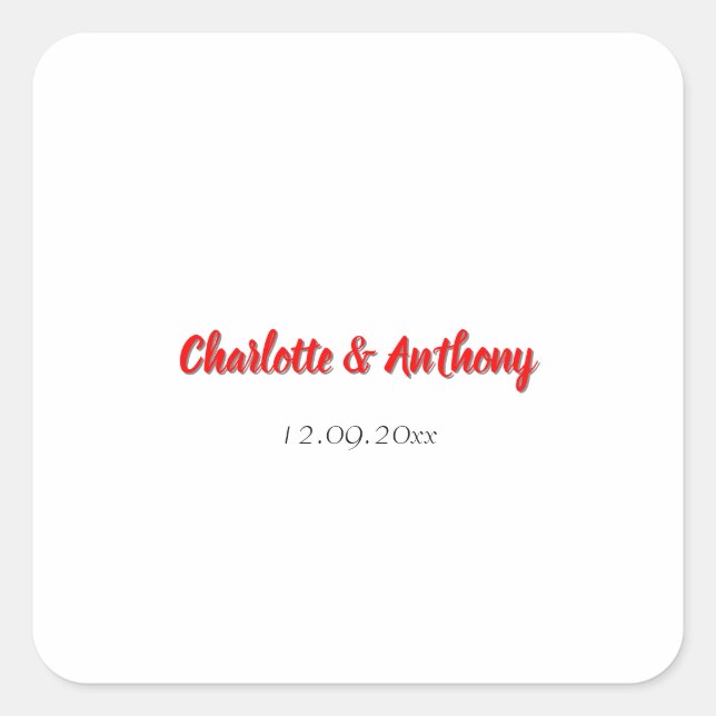 Wedding Elegant Calligraphy Creative Red White Square Sticker (Front)