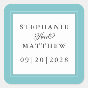 Wedding Elegant Calligraphy Modern Chic Aqua White Square Sticker