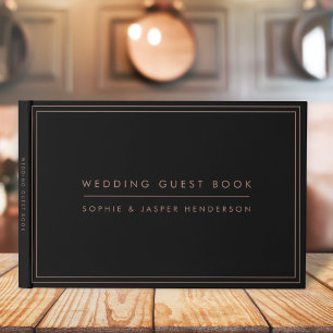 Wedding Elegant Chic Faux Rose Gold and Black Guest Book