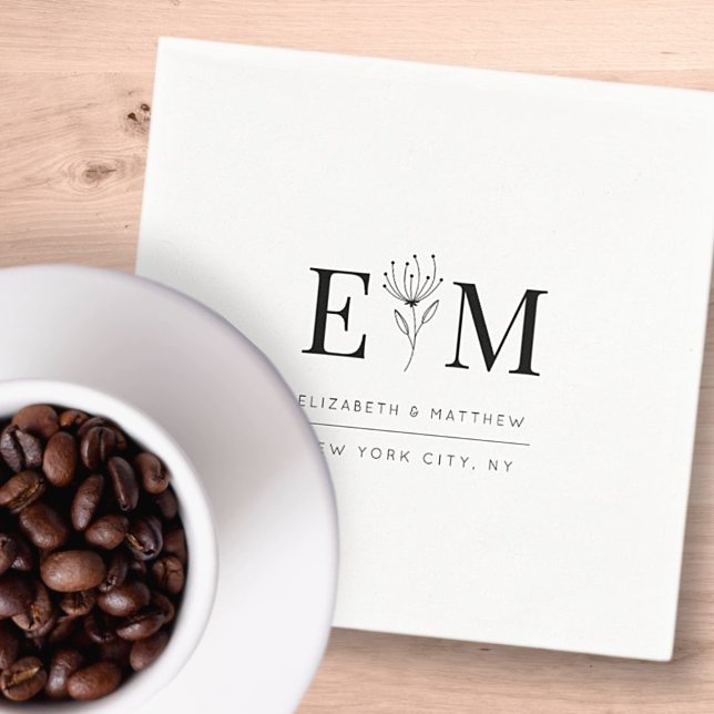 Wedding Elegant Chic Modern Foliage Chic Monogram Napkin (Creator Uploaded)