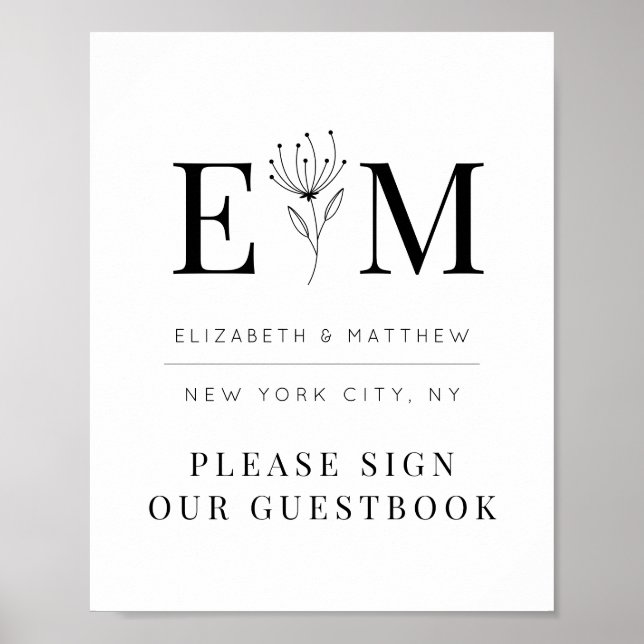 Wedding Elegant Chic Modern Monogram Foliage Poster (Front)