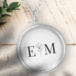 Wedding Elegant Chic Modern Monogram Foliage Silver Plated Necklace<br><div class="desc">Composed of simple straight lined frames with classic cursive script and serif typography. These elements are simple,  timeless,  and classic.. 

This is designed by White Paper Birch Co. exclusive for Zazzle.

Available here:
http://www.zazzle.com/store/whitepaperbirch</div>