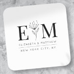 Wedding Elegant Chic Modern Monogram Foliage Square Sticker<br><div class="desc">Composed of simple straight lined frames with classic cursive script and serif typography. These elements are simple,  timeless,  and classic.. 

This is designed by White Paper Birch Co. exclusive for Zazzle.

Available here:
http://www.zazzle.com/store/whitepaperbirch</div>