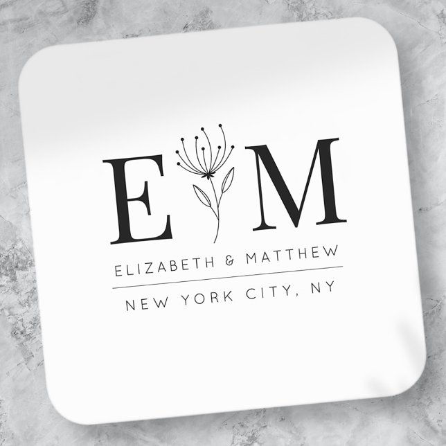 Wedding Elegant Chic Modern Monogram Foliage Square Sticker (Creator Uploaded)