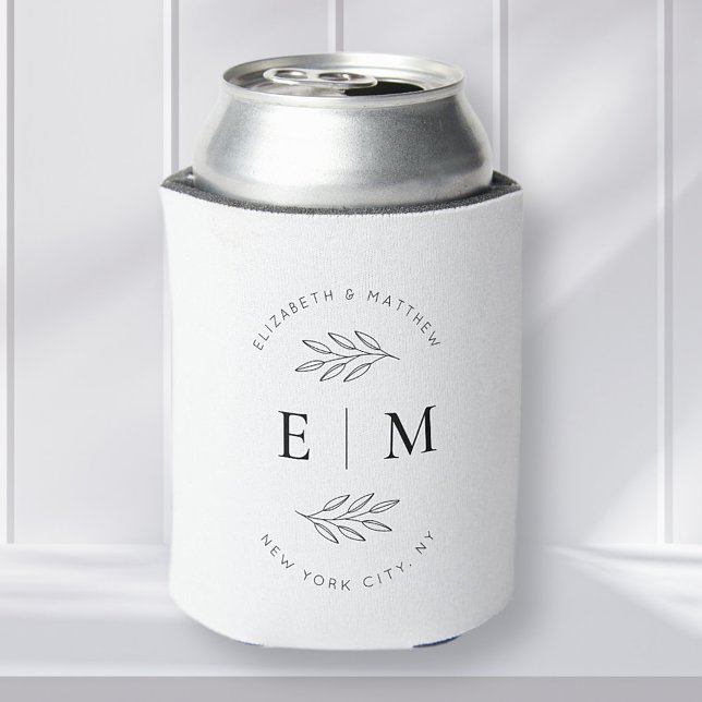 Wedding Elegant Chic Modern Simple Chic Monogram Can Cooler (Creator Uploaded)