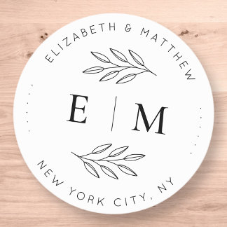 Wedding Elegant Chic Modern Simple Chic Monogram Classic Round Sticker
