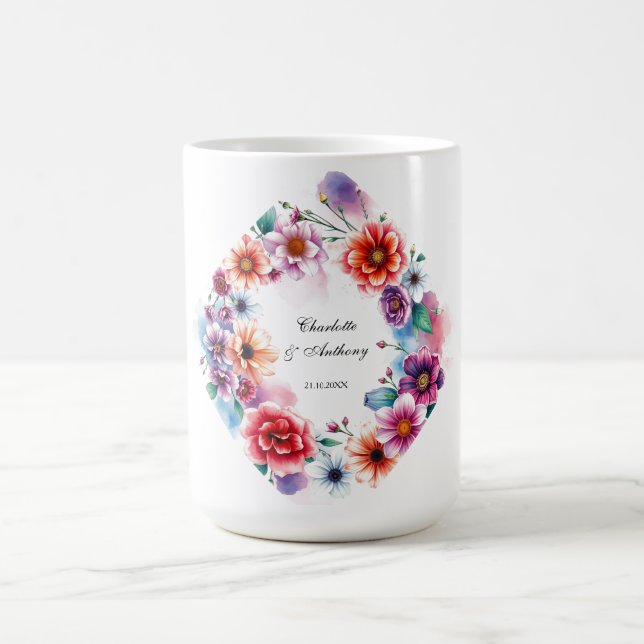 Wedding Elegant Creative Floral Names of Couple Coffee Mug (Center)