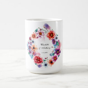 Wedding Elegant Creative Floral Names of Couple Coffee Mug
