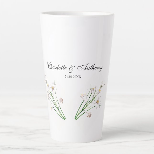 Wedding Elegant Creative Floral White Chic Latte Mug (Front)