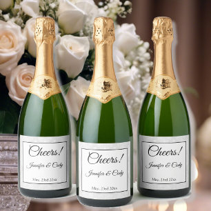 Wedding Elegant Damask Add Names & Date Sparkling Wine Label