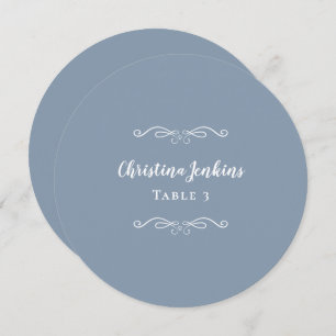 Wedding Elegant Dusty Blue Round Guest Place Card