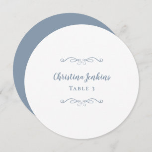 Wedding Elegant Dusty Blue White Round Place Card