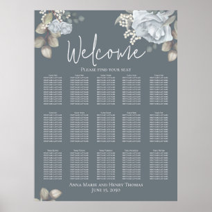 Wedding Elegant Floral Blue Watercolor Roses Poster
