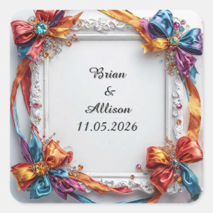 Wedding Elegant Floral Frame Design Square Sticker