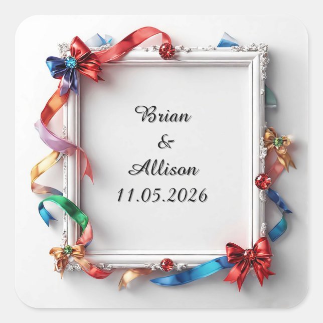 Wedding Elegant Floral Frame Design Square Sticker (Front)