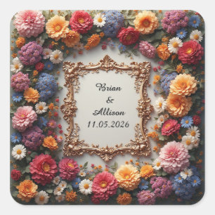 Wedding Elegant Floral Frame Design Square Sticker