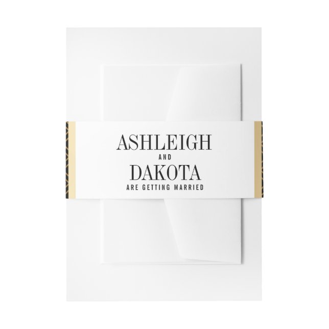 Wedding | Elegant Formal Golden Geometric on Black Invitation Belly Band (Front Example)